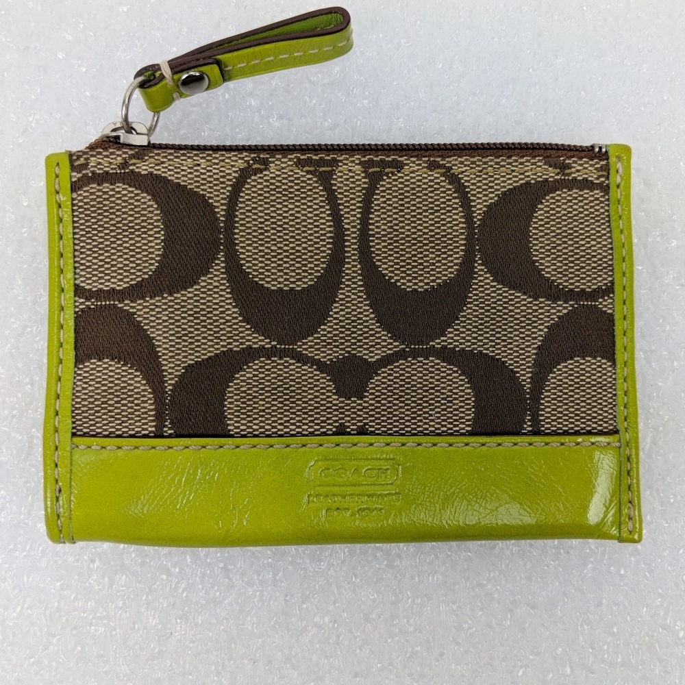 SOLD!COACH Green & Brown Small Change Purse/Wallet